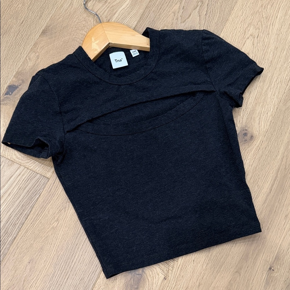 TNA Dark Grey Cropped Cutout Tee – XXS